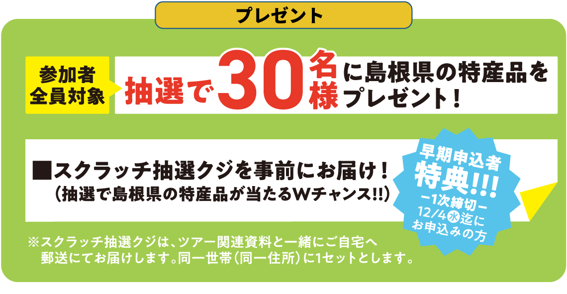 参加者全員対象抽選で30名様に島根県の特産品をプレゼント