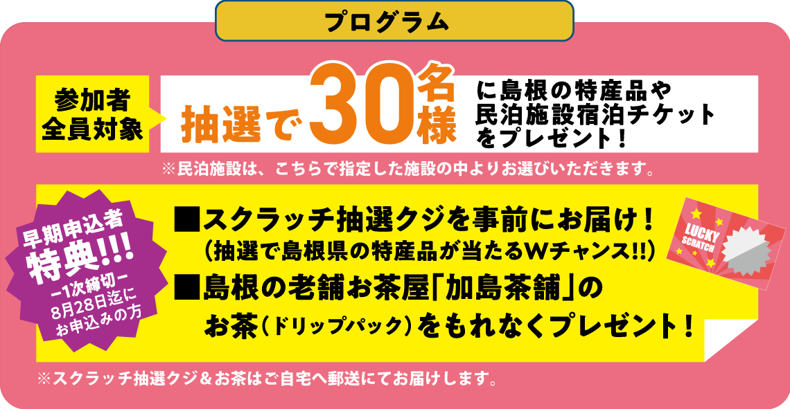 参加者全員対象抽選で30名様に島根県の特産品をプレゼント